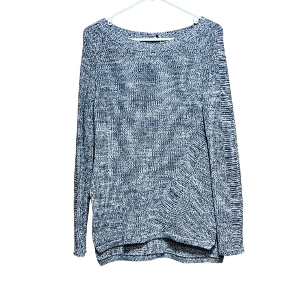 Wrap London Navy White Marled Cotton Sweater Crossover Front Size US Small